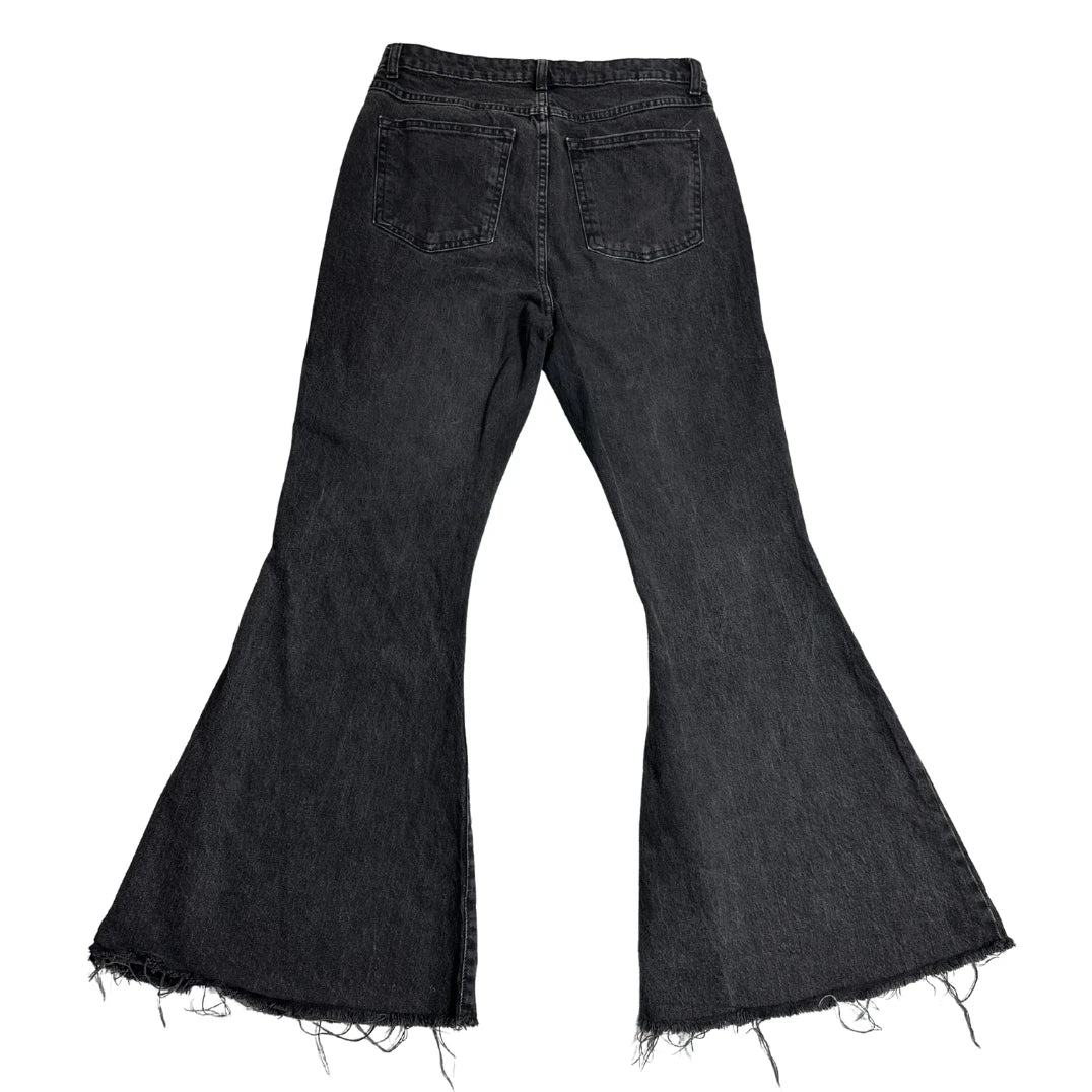 Forever 21 Black Flared Raw Hem Jeans Women