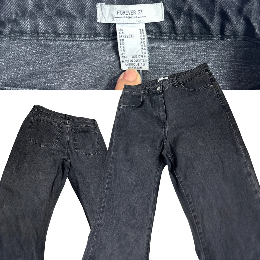 Forever 21 Black Flared Raw Hem Jeans Women