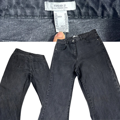 Forever 21 Black Flared Raw Hem Jeans Women
