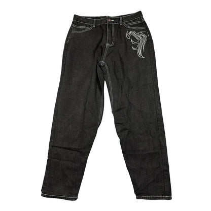Black Graphic Straight Leg Jeans