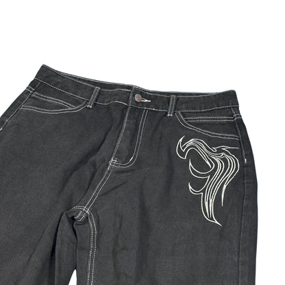 Black Graphic Straight Leg Jeans