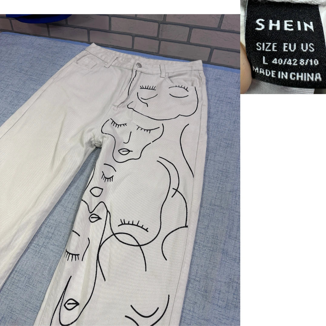 SHEIN® Printed Wide Leg Jeans