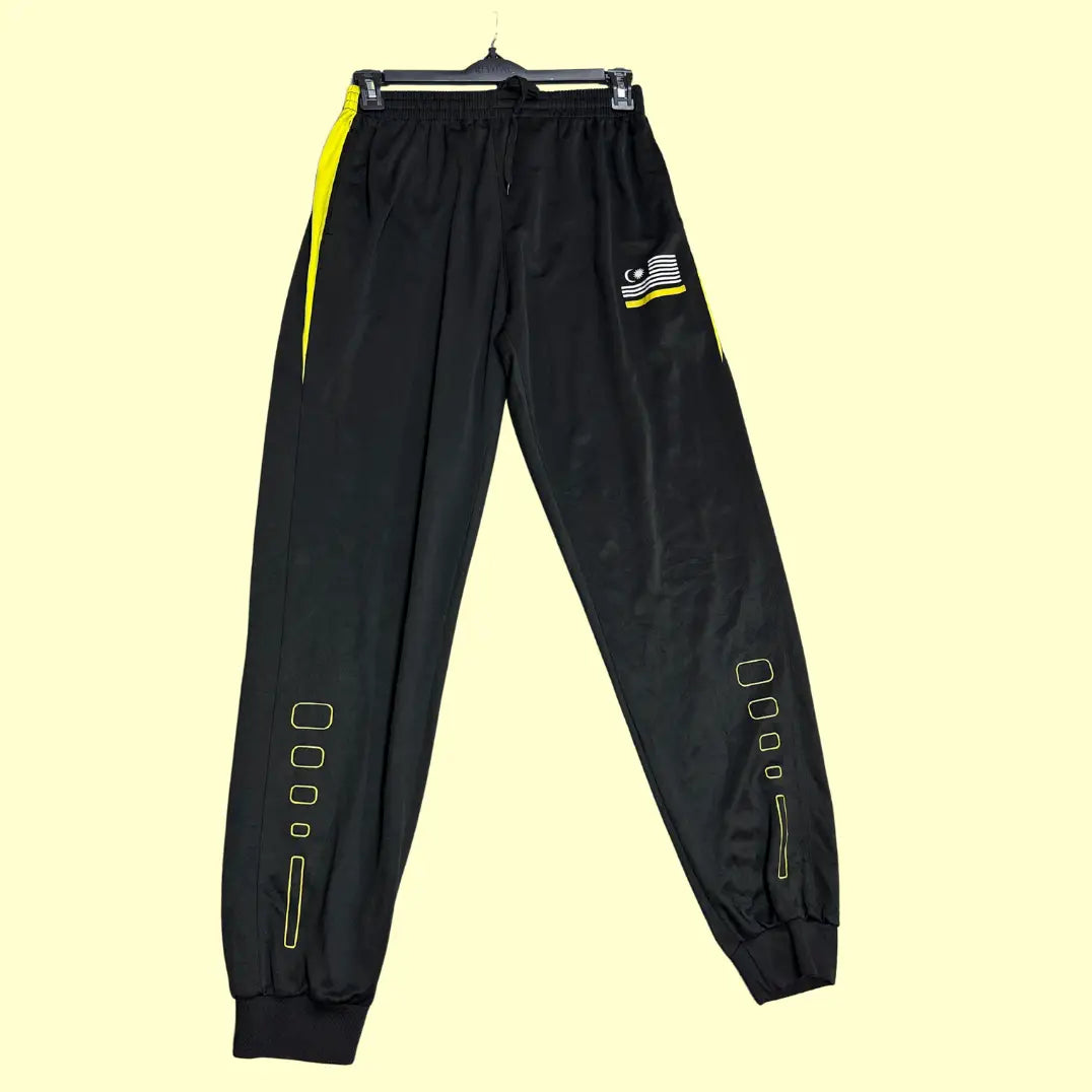 MINITANG® Black Jogger Pants with Reflective Side Stripes (Size L)