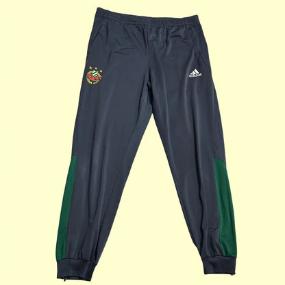 Adidas Rapid Wien Track Pants in dark grey with green side panels.