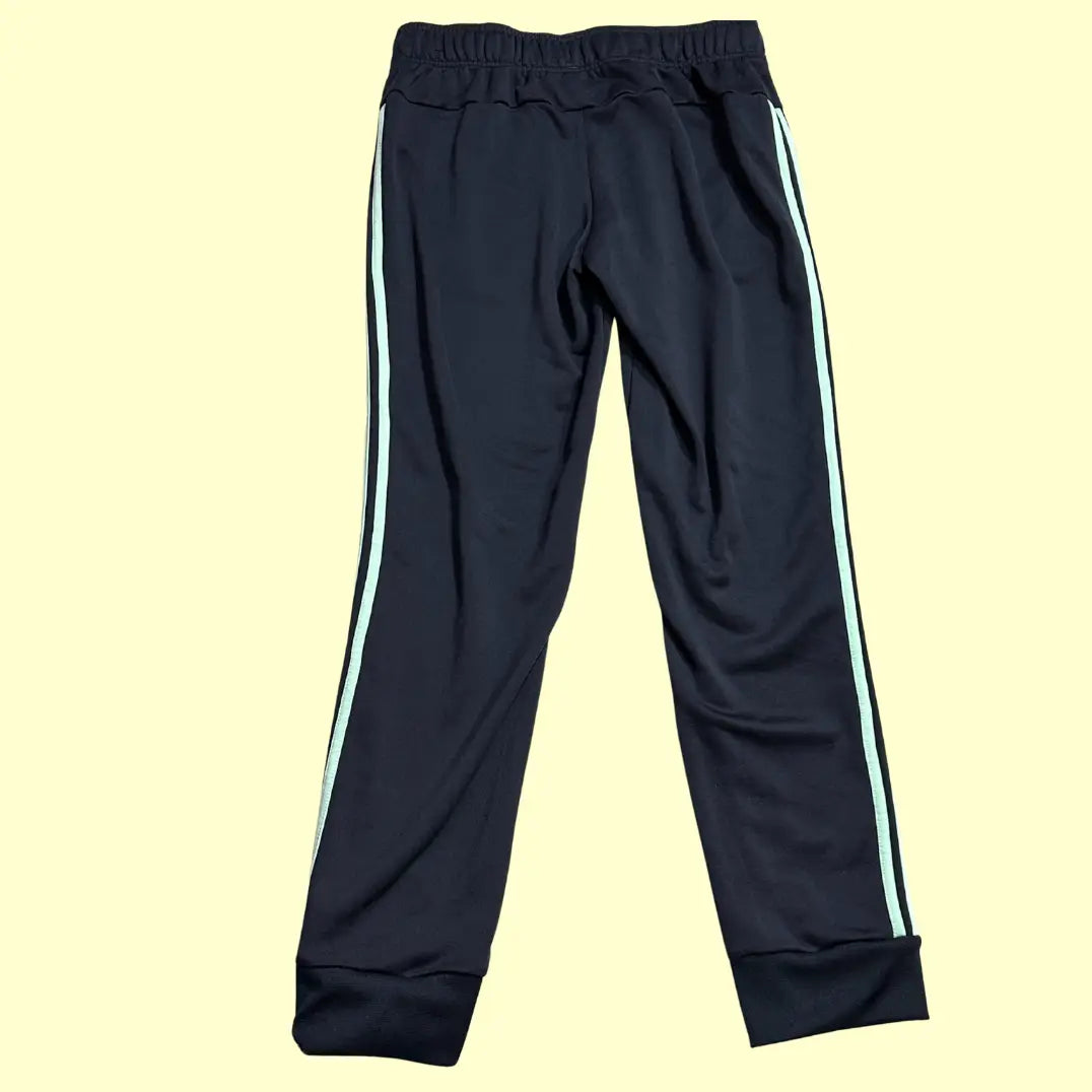 Adidas Black Jogging Pants with mint green side stripes and the signature Adidas logo
