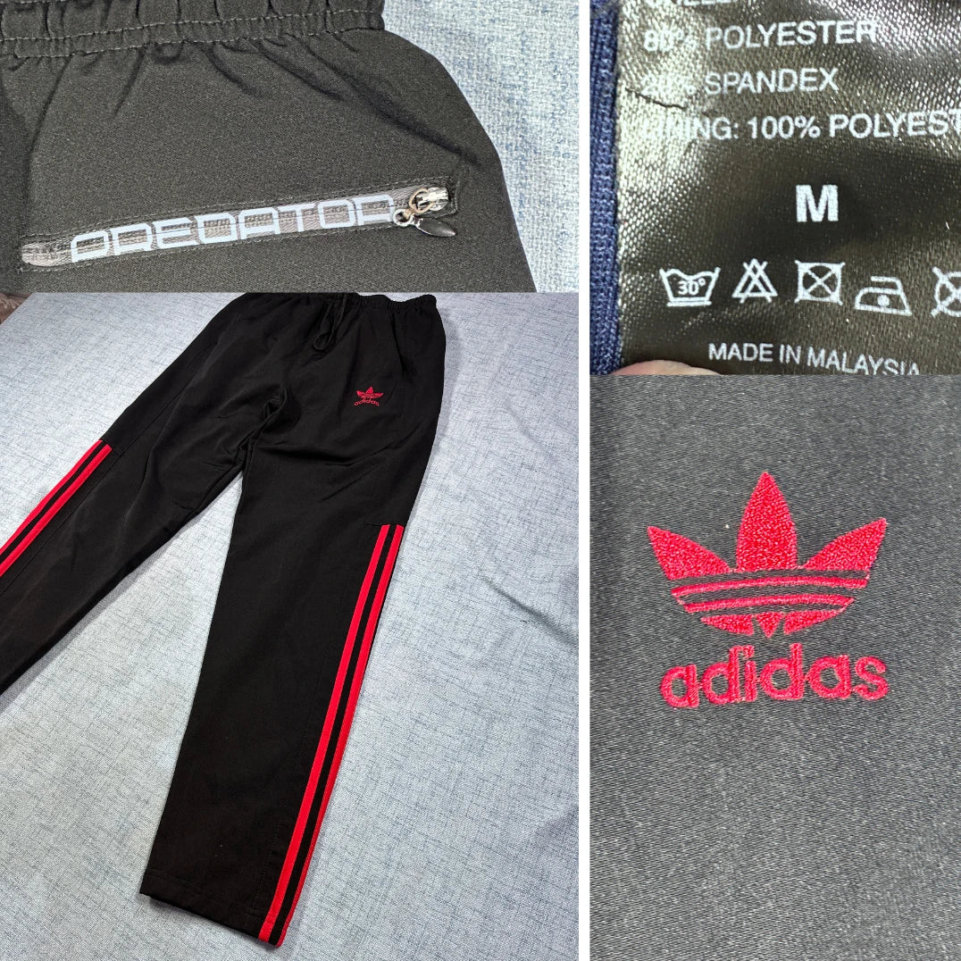 Adidas® Black Track Pants Red Stripe-M