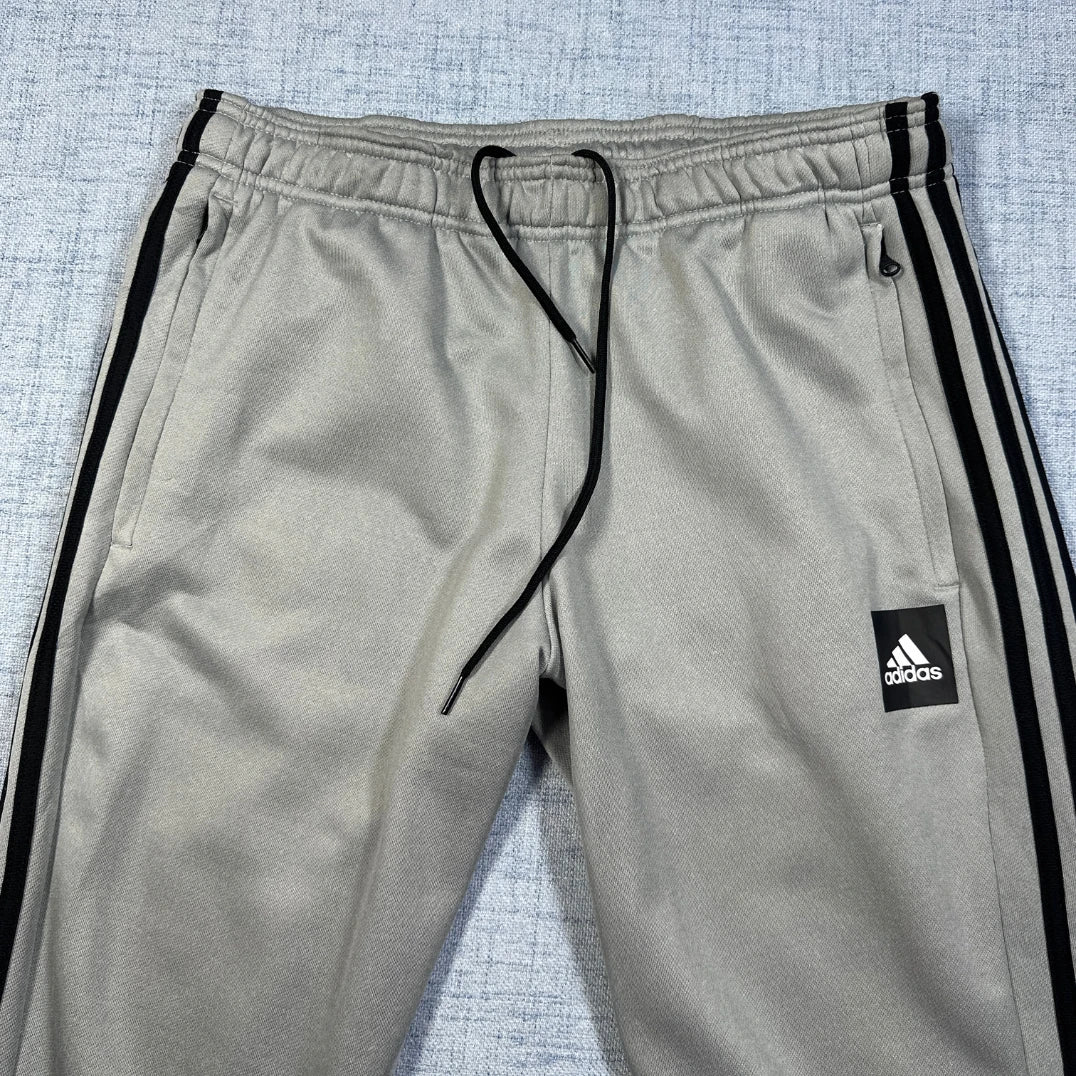 Adidas Grey Track Pants – 3-Stripes, Zip Pockets-M