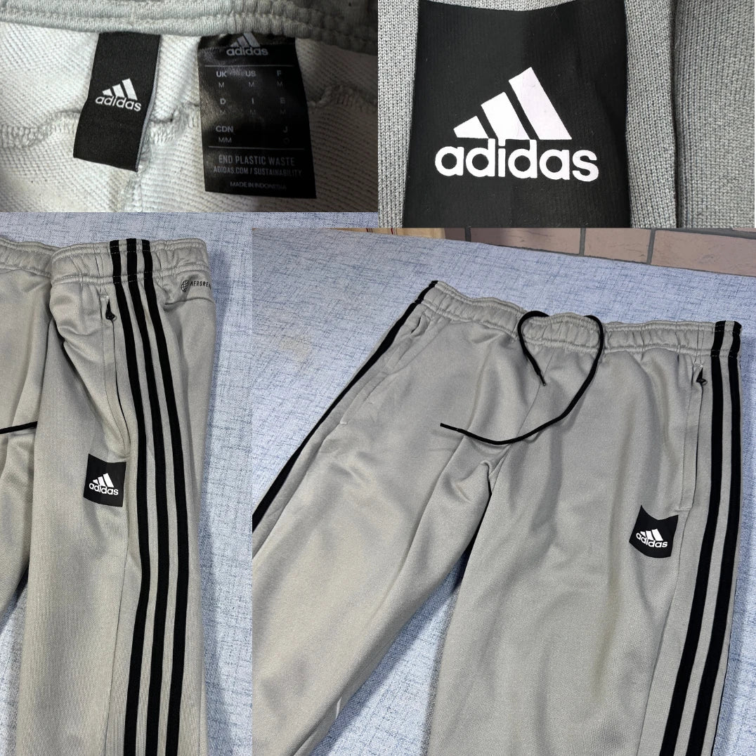 Adidas Grey Track Pants – 3-Stripes, Zip Pockets-M