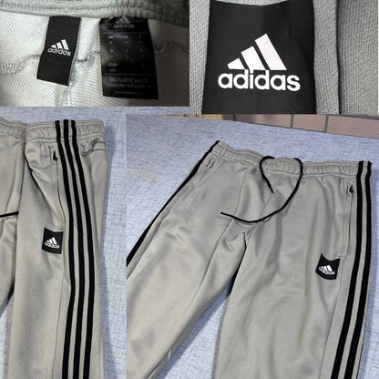 Adidas Grey Track Pants – 3-Stripes, Zip Pockets-M