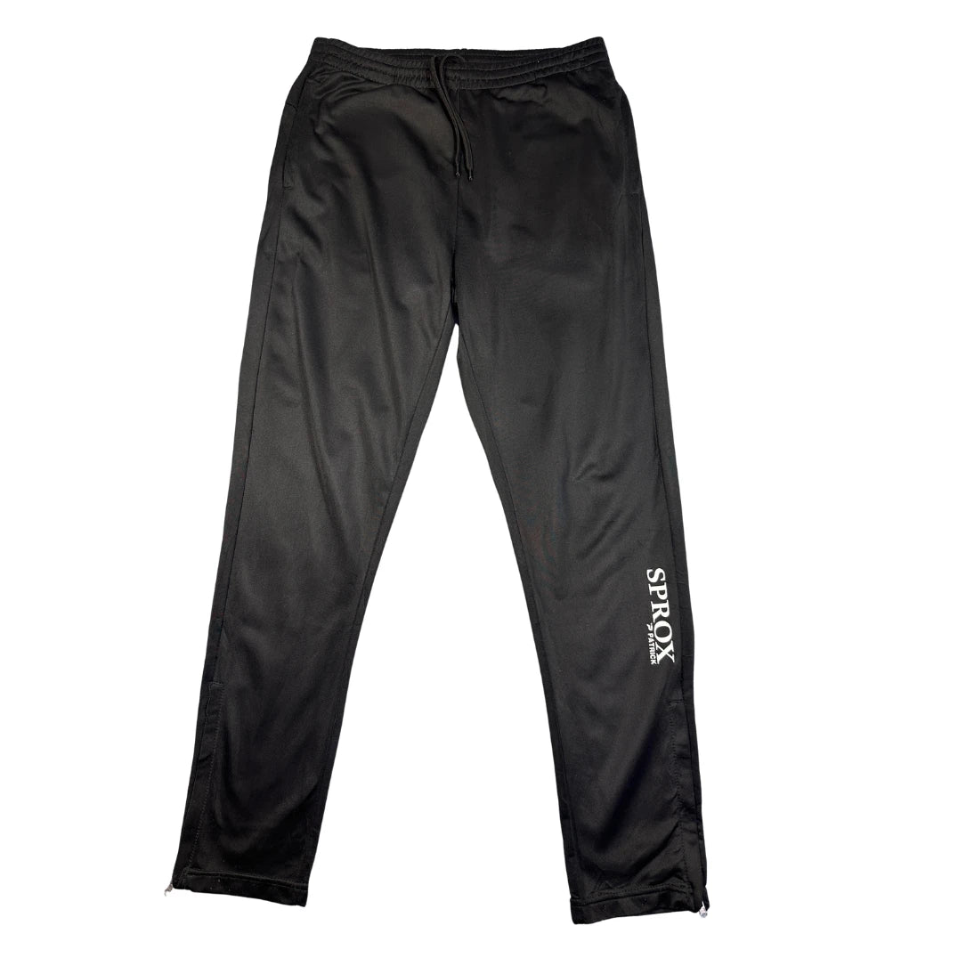 Patrick Black Track Pants – Printed Logo, Zip Ankle-M