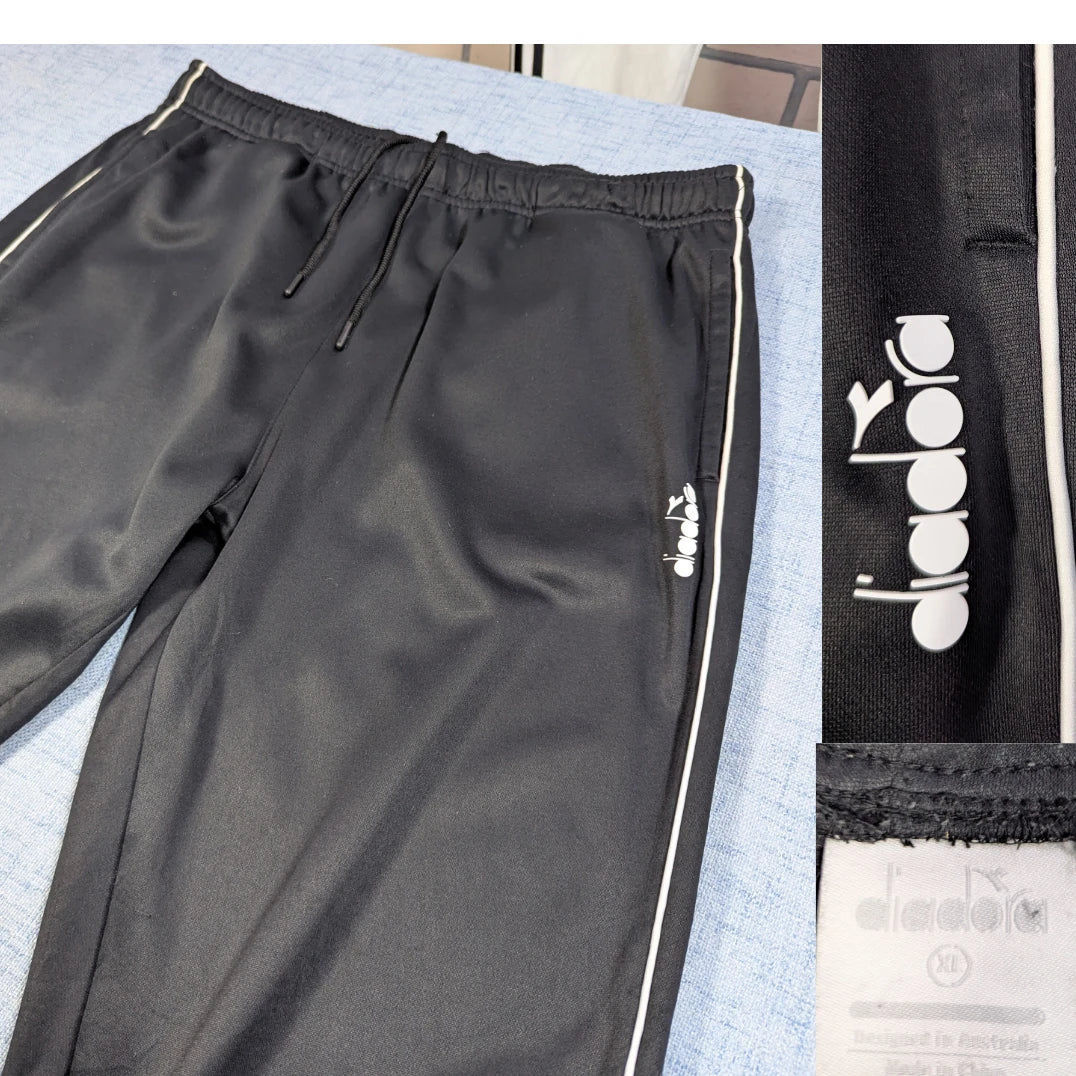 Diadora® Black Track Pants SideStripe-XL
