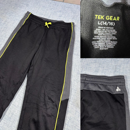Tek Gear® Black Track Pants Neon Piping-YL