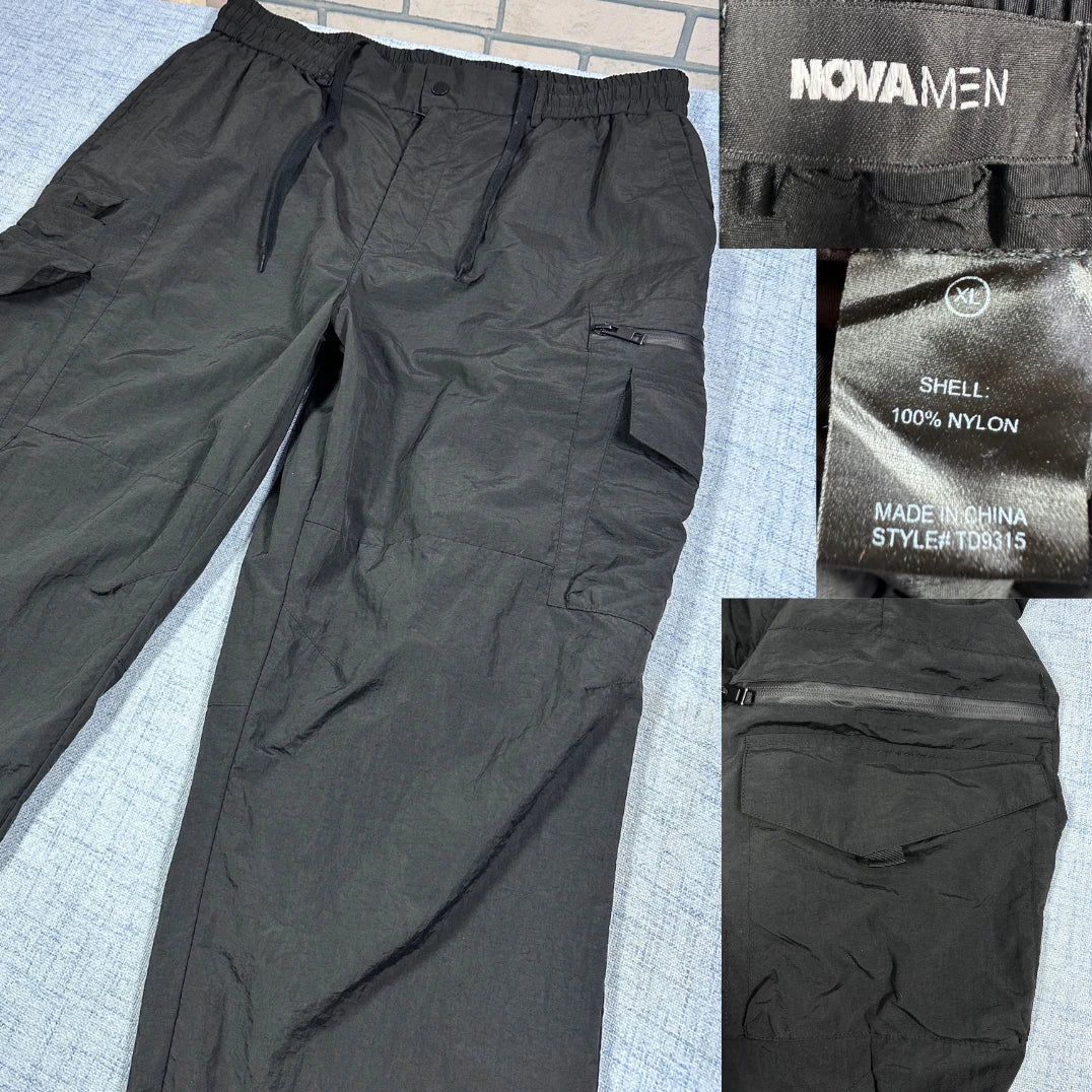 Nova Men® Black Nylon Cargo Track Pants-XL