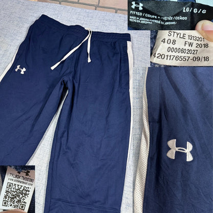 Under Armour® Navy Track Pants White Mesh Stripe-L