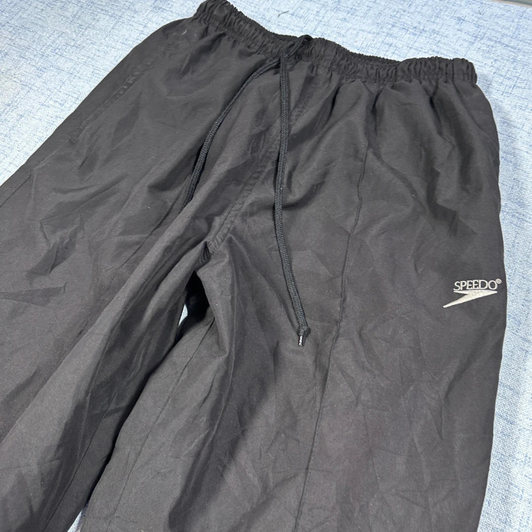 Speedo® Black Vintage Nylon Warm Up Track Pants-M