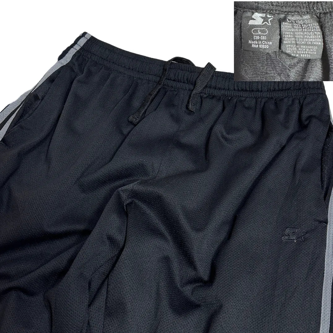 Starter Black Mesh Track Pants with Grey Stripes 🖤