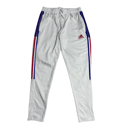 Adidas® White Track Pants with Tri-Color Side Stripes(M)