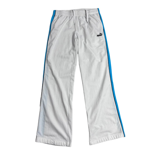 Puma® White Track Pants with Blue Side Stripe(M)