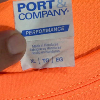 Port & Company Performance T-shirt in bright orange, size XL.