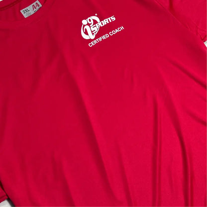 i9 Sports Certified Coach T-shirt in bold red, size 2XL.