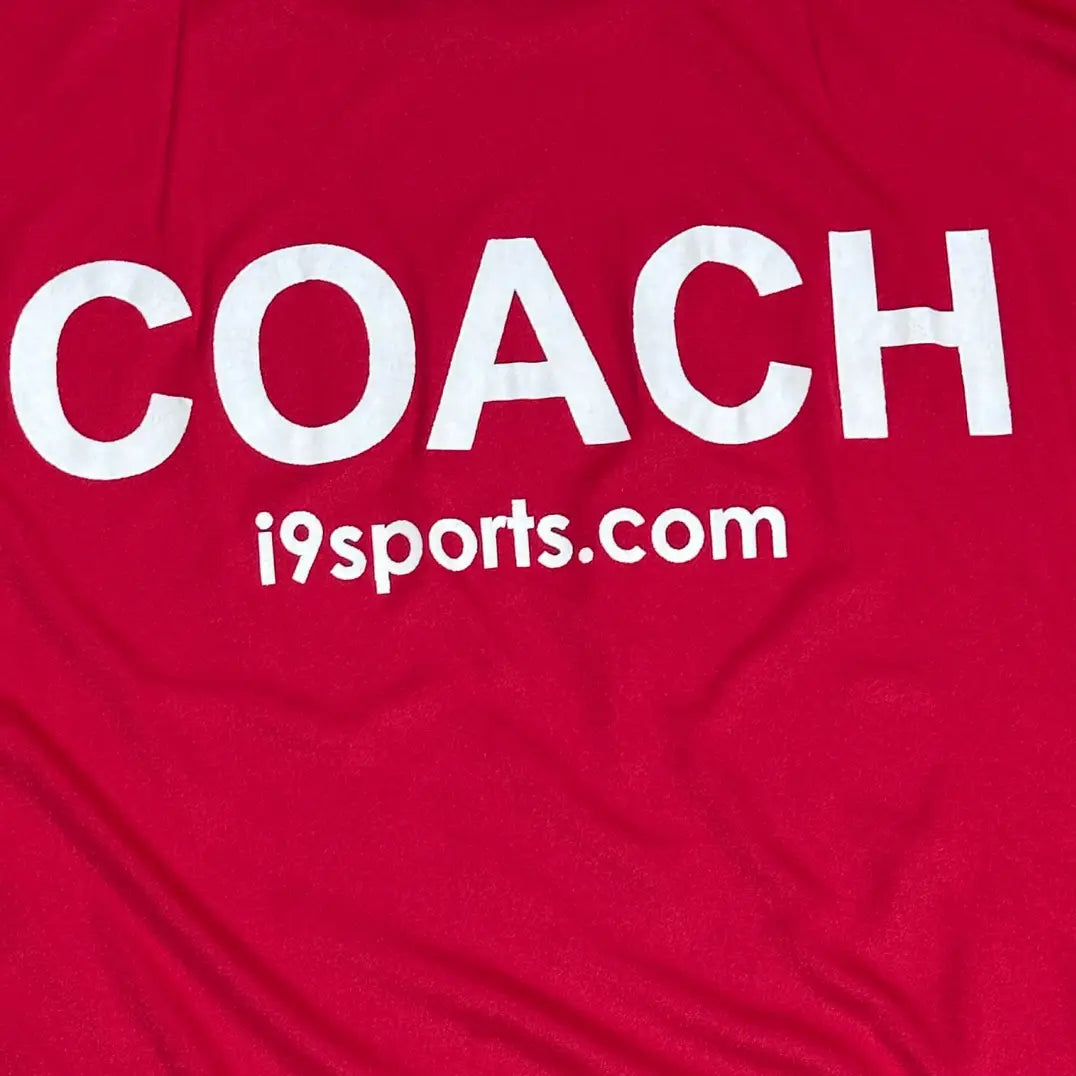 i9 Sports Certified Coach T-shirt in bold red, size 2XL.