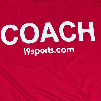 i9 Sports Certified Coach T-shirt in bold red, size 2XL.