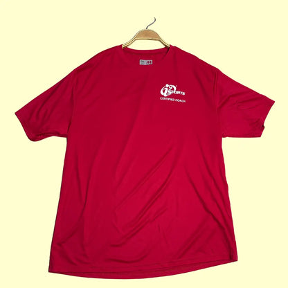 i9 Sports Certified Coach T-shirt in bold red, size 2XL.