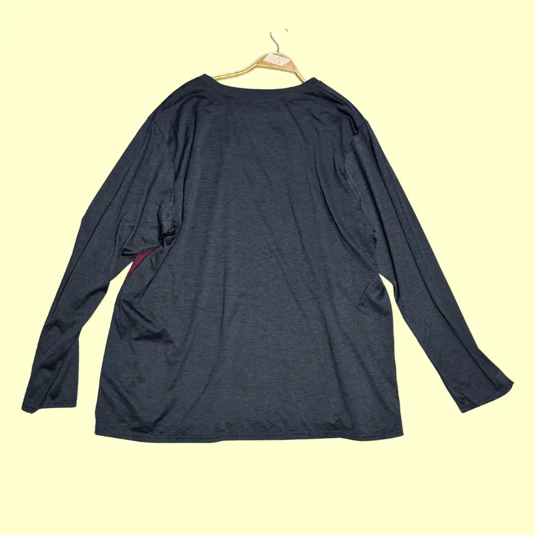 Real Essentials®Dark grey long-sleeve performance shirt with maroon side panels