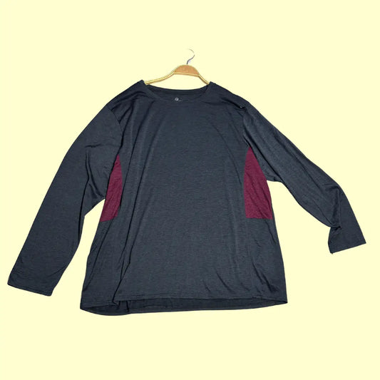 Real Essentials®Dark grey long-sleeve performance shirt with maroon side panels