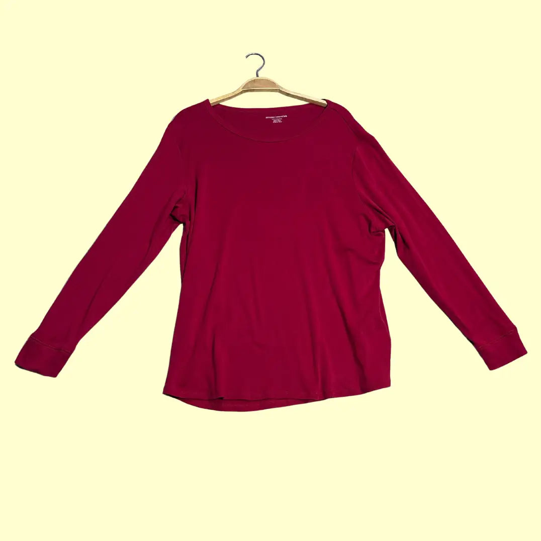 🔴 Amazon Essentials Long Sleeve T-Shirt – Burgundy Red