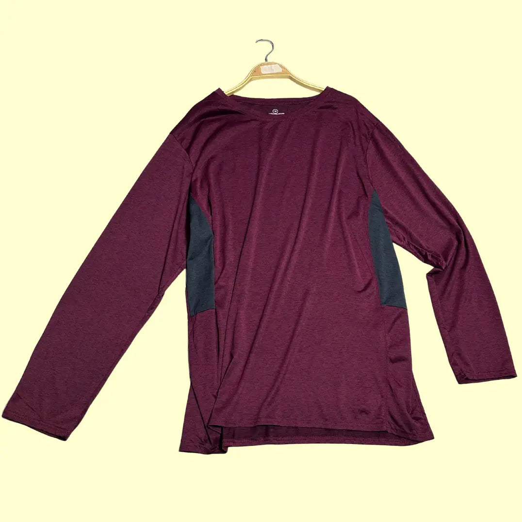🟣 Real Essentials Long Sleeve Performance Shirt – Maroon/Black