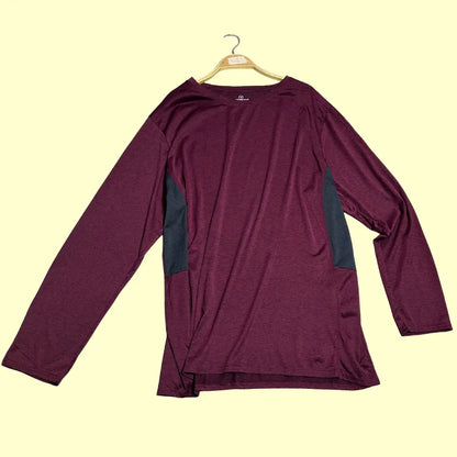 🟣 Real Essentials Long Sleeve Performance Shirt – Maroon/Black