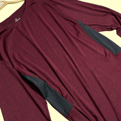 🟣 Real Essentials Long Sleeve Performance Shirt – Maroon/Black