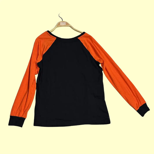 🎃 Halloween Skeleton Candy Print Long Sleeve – Black & Orange