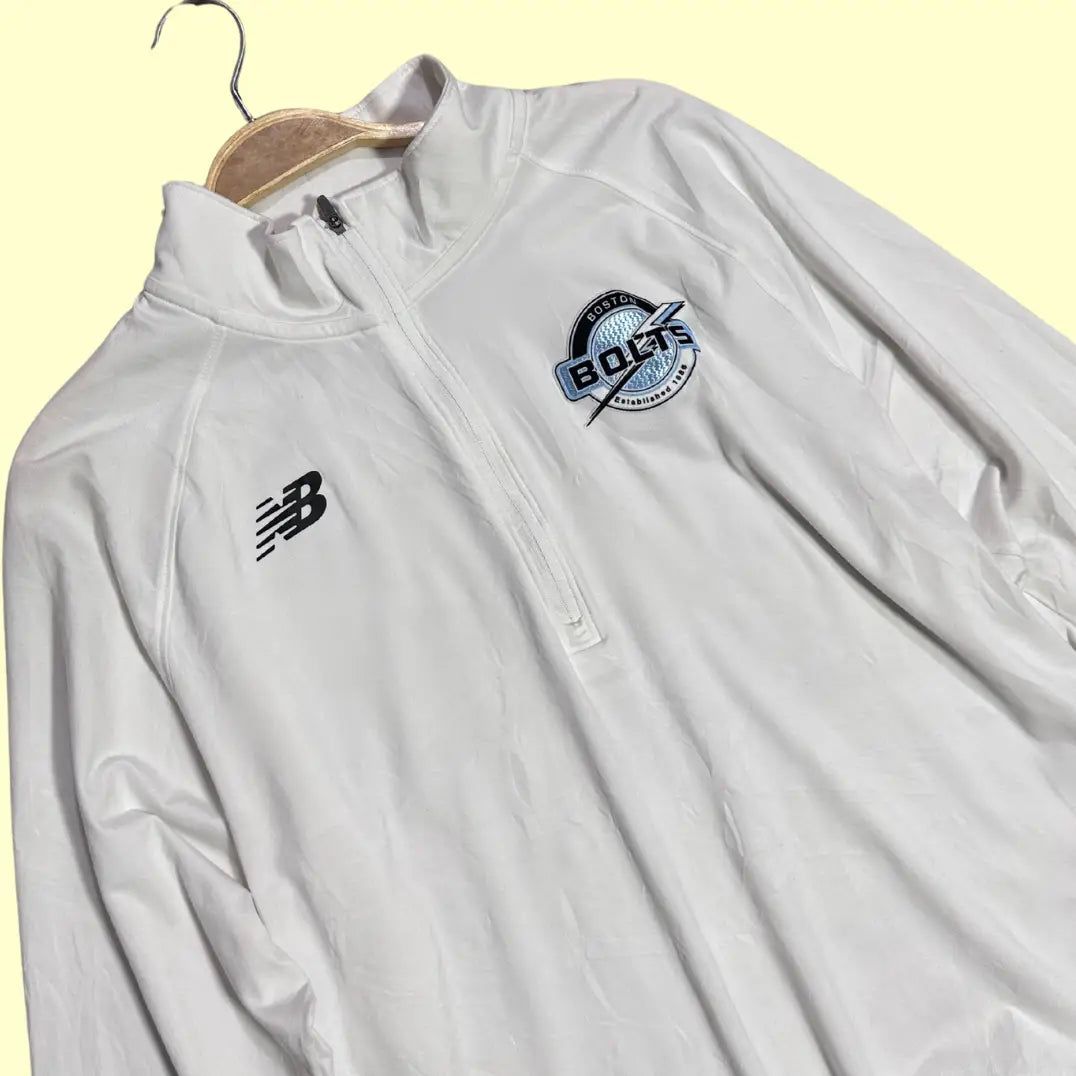 ⚡ New Balance Quarter-Zip Pullover – White (Boston Bolts Logo)