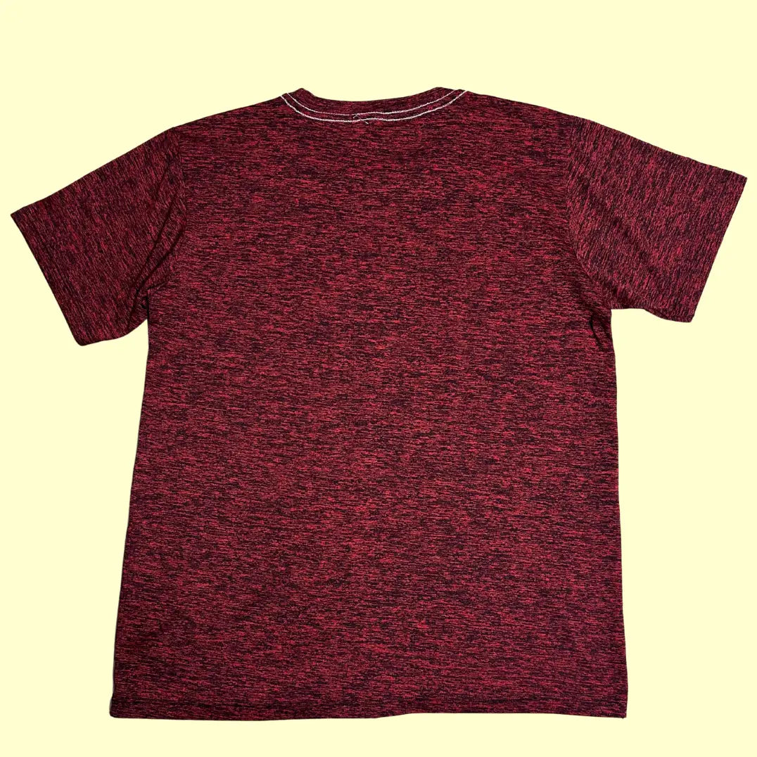 Adidas Originals red and black heathered t-shirt with the iconic Trefoil logo on the chest.