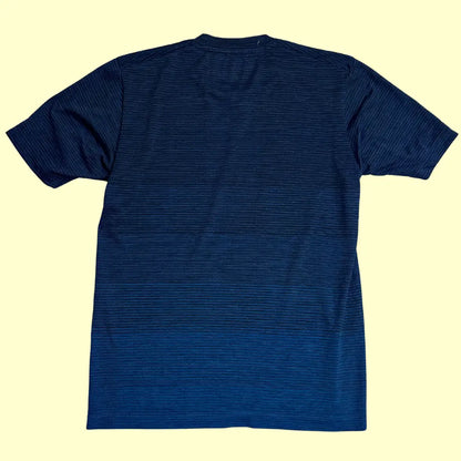 Uniqlo Men’s Performance T-shirt in navy blue with subtle horizontal stripe texture