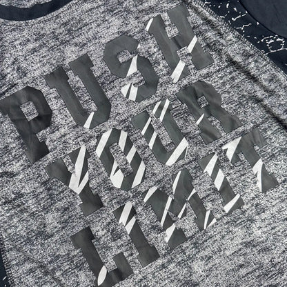 Crivit Men’s Sports T-shirt in grey and black with bold “PUSH YOUR LIMIT” graphic print