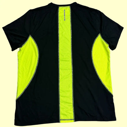 Crivit Ultimate Run Performance T-shirt in black with neon yellow mesh panels for ventilation