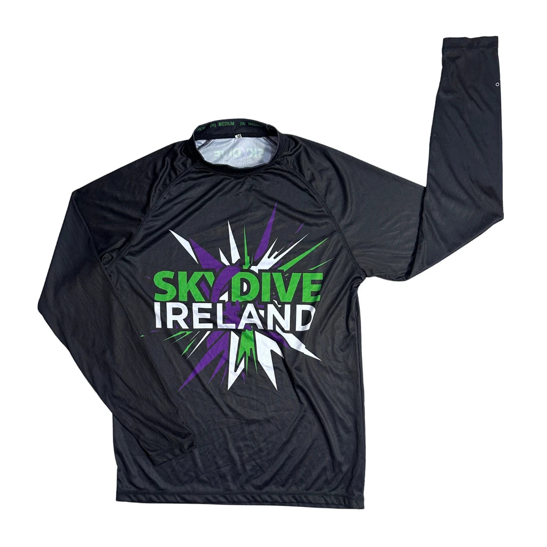 Skydive Ireland® Black Graphic Performance Long Sleeve T-Shirt 🪂(M)