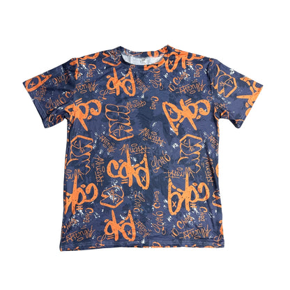 🎨 Navy Orange Graphic Casual T-Shirt(L)