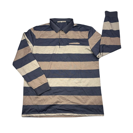 Striped Navy Beige Long Sleeve Polo Shirt(L)