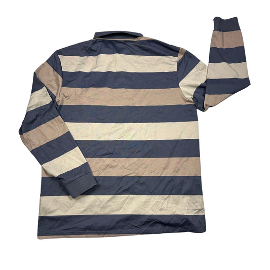 Striped Navy Beige Long Sleeve Polo Shirt(L)