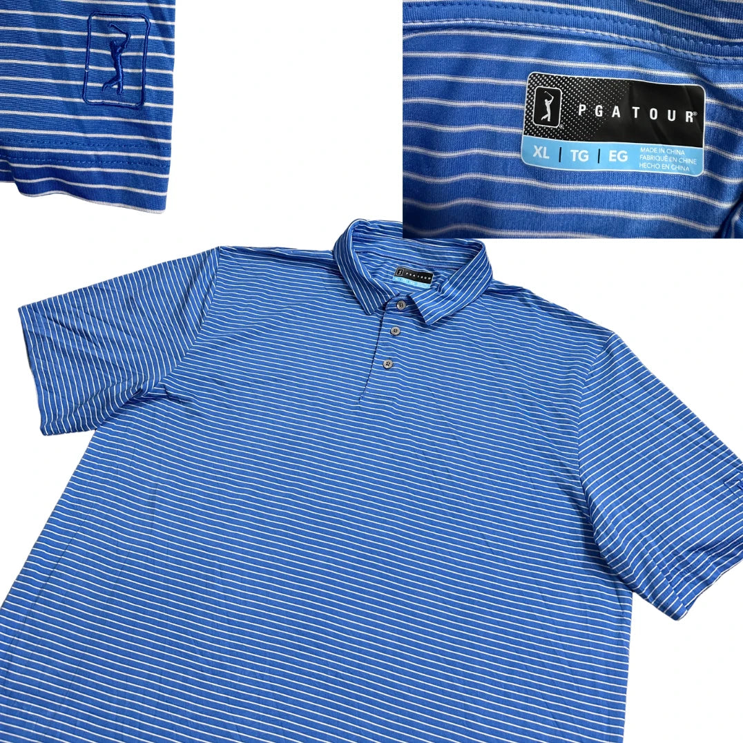 PGA TOUR® Blue Striped Performance Polo Shirt(XL)