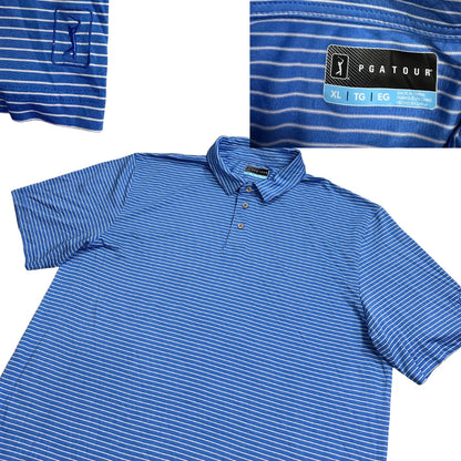 PGA TOUR® Blue Striped Performance Polo Shirt(XL)