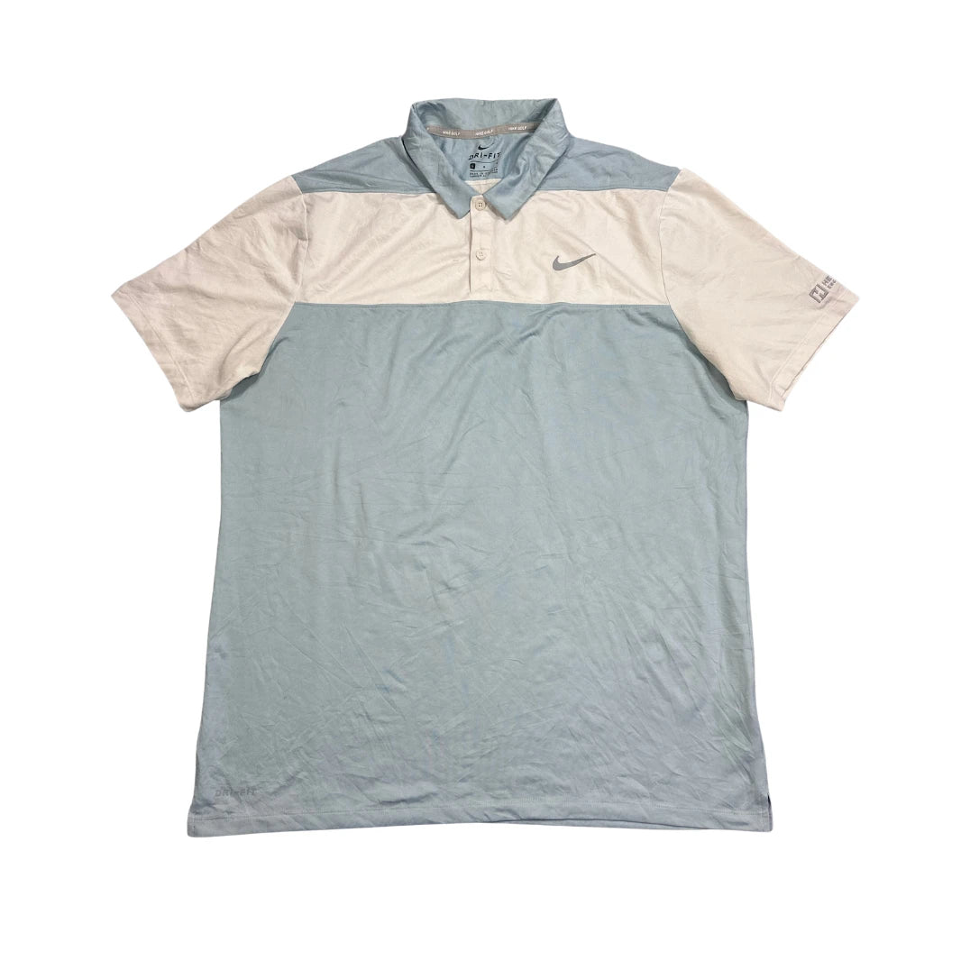Nike® White Blue Dri-FIT Golf Polo Shirt(L)