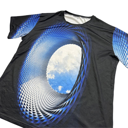 Black Blue Abstract Graphic Performance T-Shirt