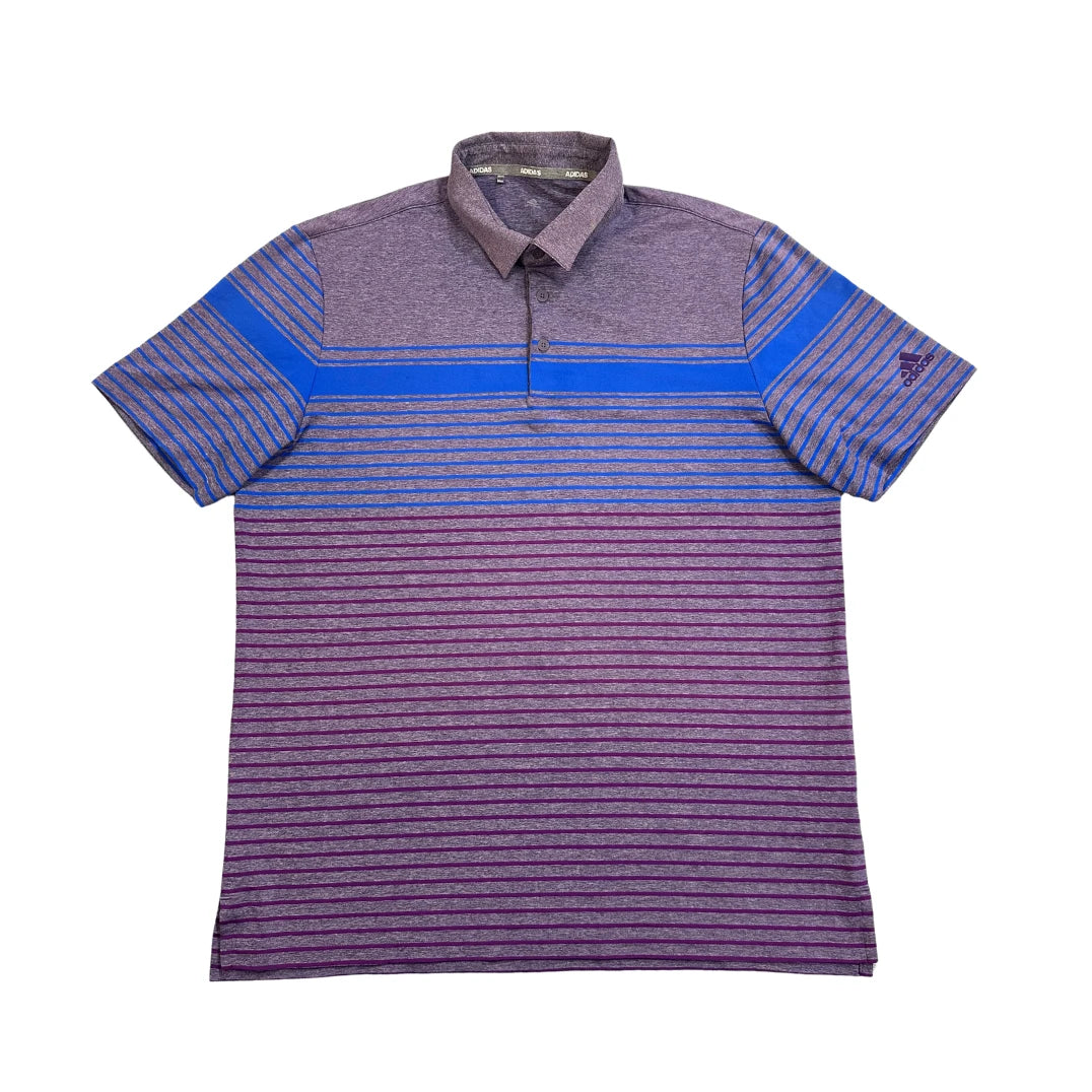 Adidas® Purple & Blue Striped Performance Polo T-Shirt(L)