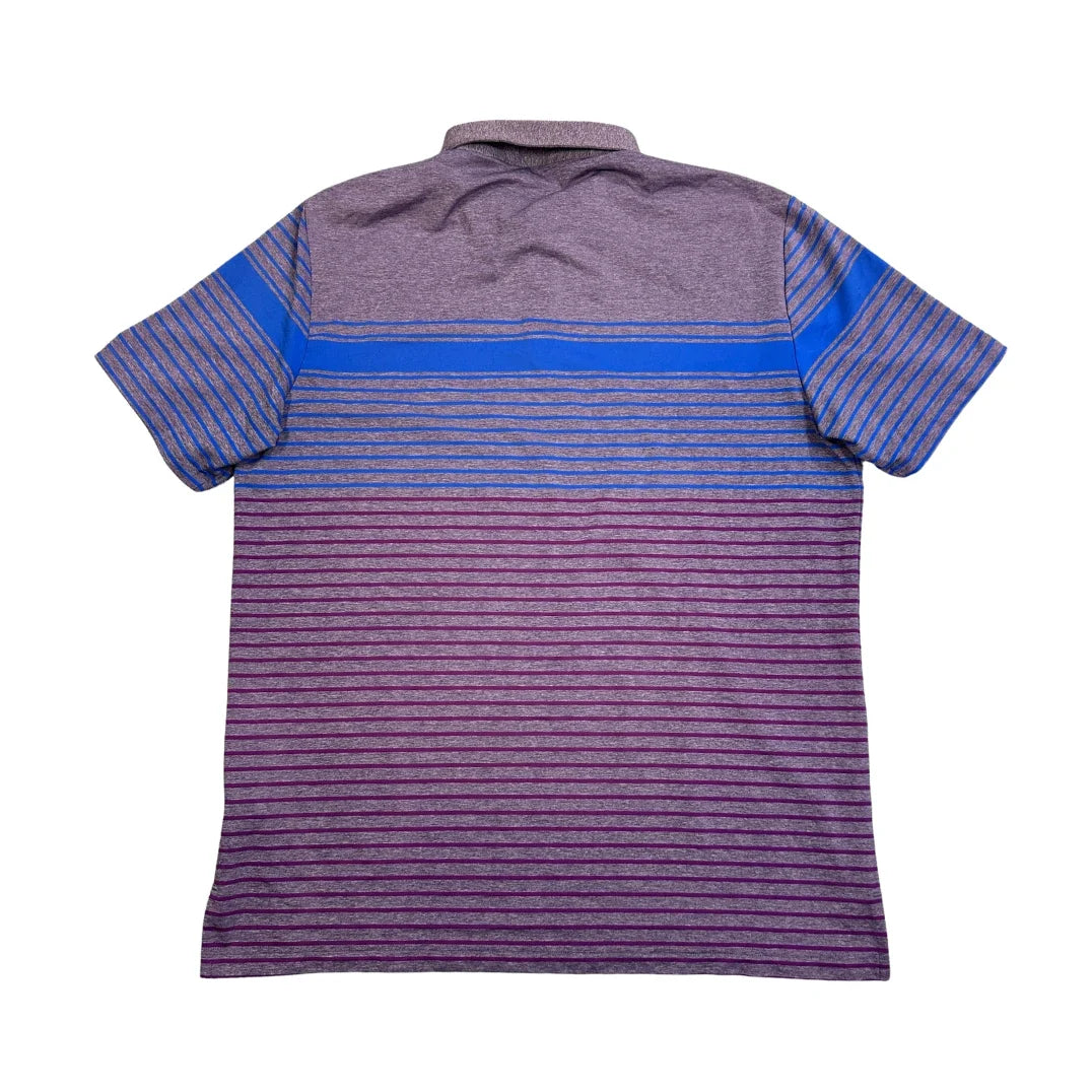 Adidas purple and blue striped performance polo t-shirt back view