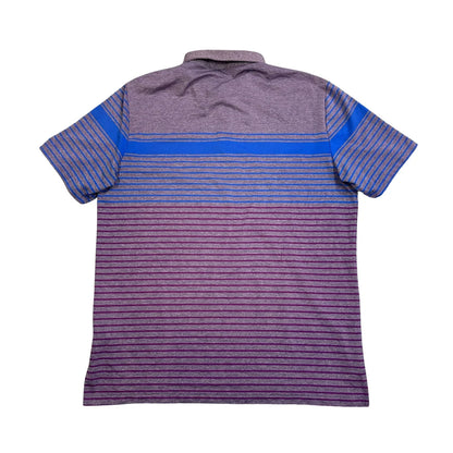 Adidas purple and blue striped performance polo t-shirt back view
